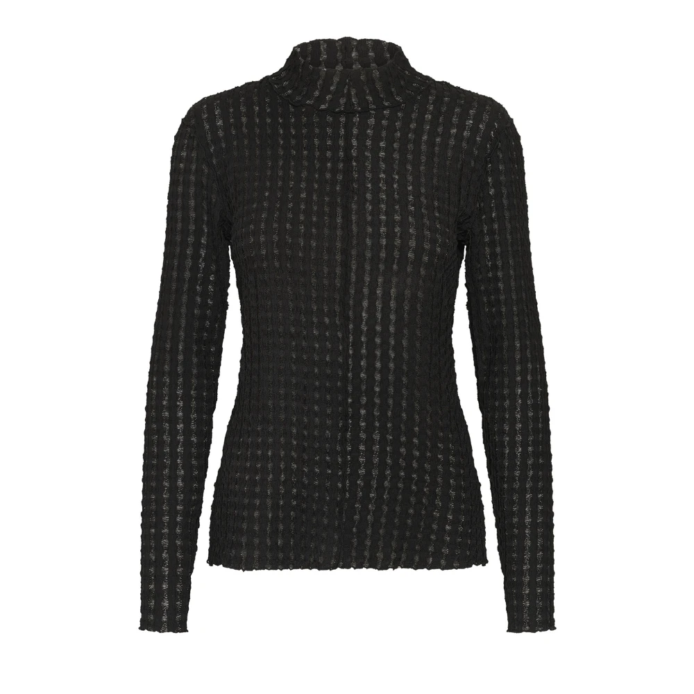 Karen by Simonsen Slim-fit Meteorite Blouse met hoge hals Black Dames