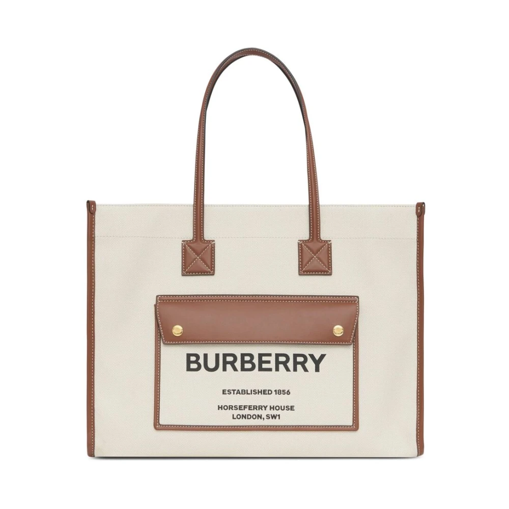 Burberry Crème Bruine leren handtas met voorvak Beige Dames