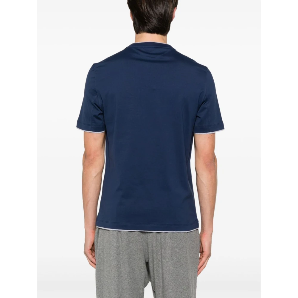 BRUNELLO CUCINELLI Gelaagd Effect Navy T-shirt Korte Mouw Blue Heren