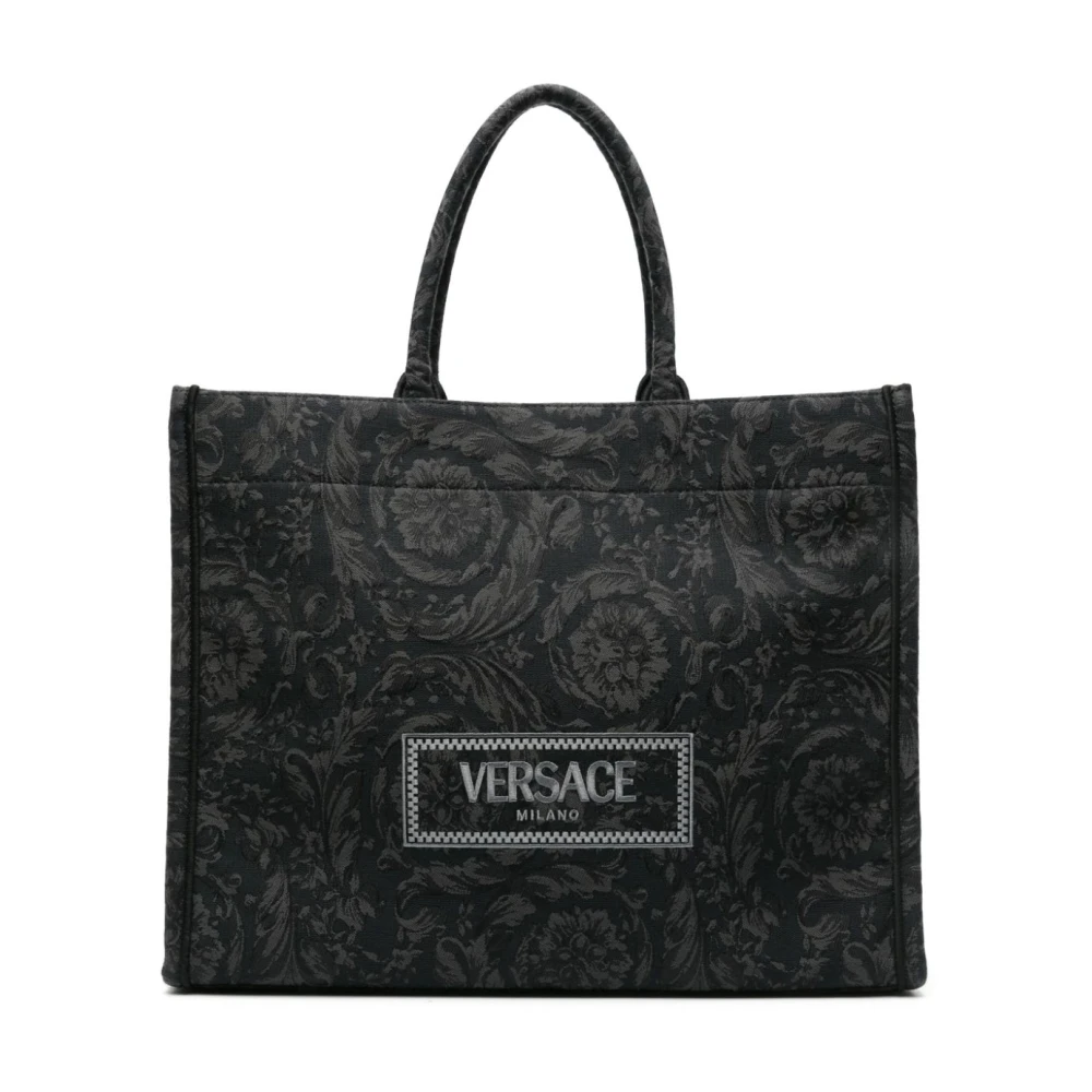 Versace Zwarte Barocco Jacquard Tote Tas Black Heren