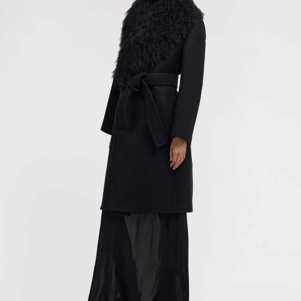 Roberto Cavalli Lange Jas met Nep Bont Kraag Black Dames