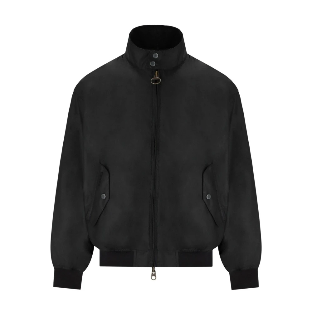 Baracuta Zwarte gewaxte jas met geribbelde textuur Black Heren