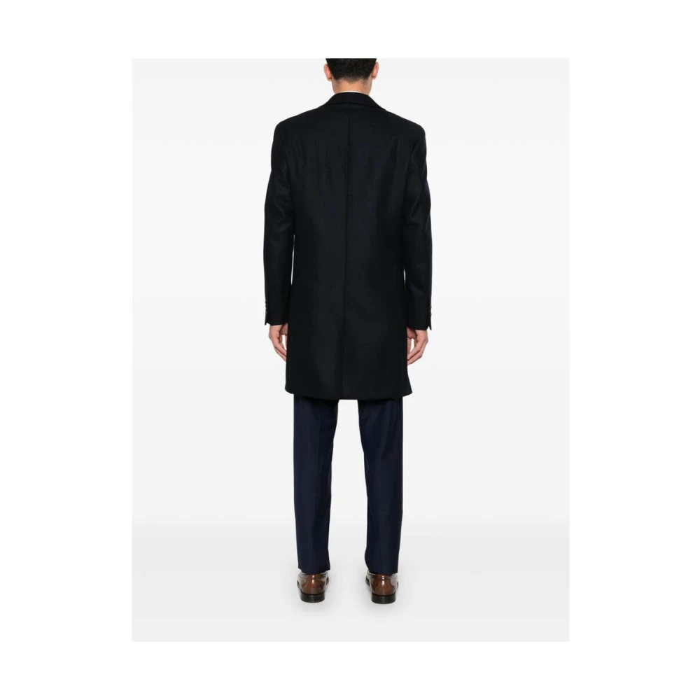 Canali Navy Blauwe Wollen Jas Blue Heren