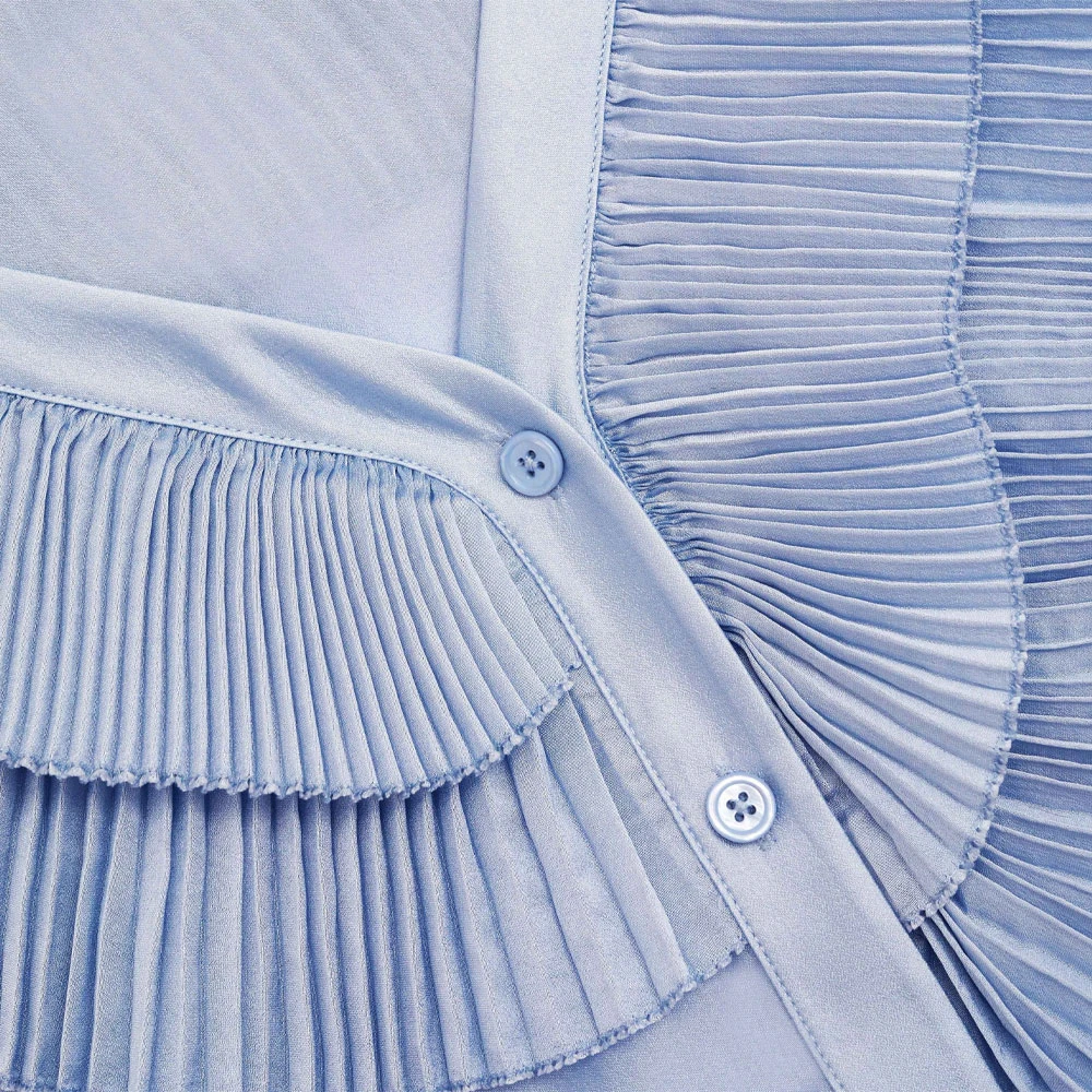 Self Portrait Satin Organza Blouse met Ruchedetail Blue Dames