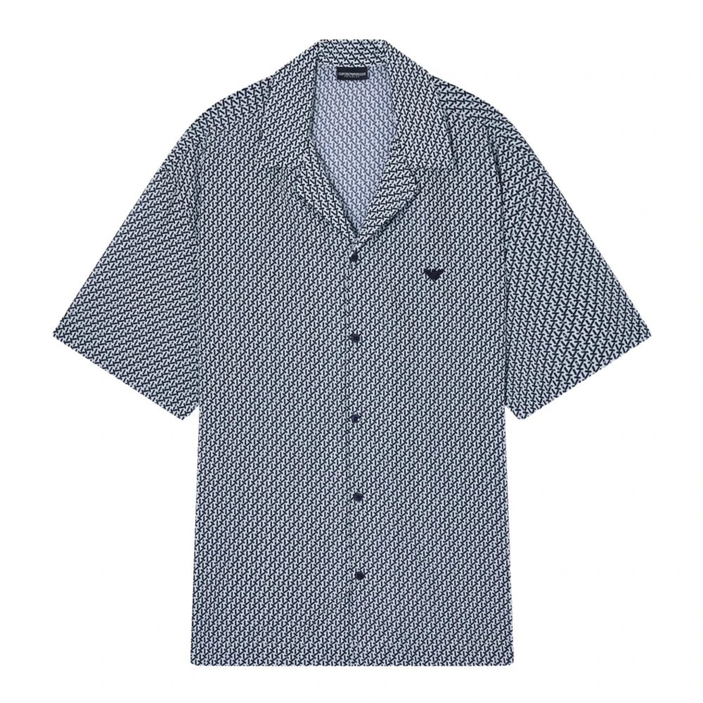 Emporio Armani Men's Multicolor Short Sleeve Shirts, M, Mixed Pattern Beachwear Shirt