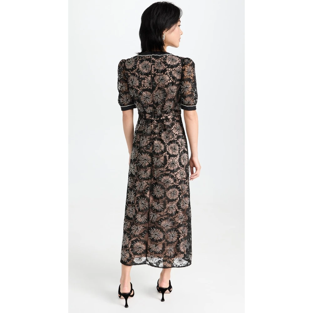 Saloni Jamie-C Bloemen Tule Jurk Black Dames