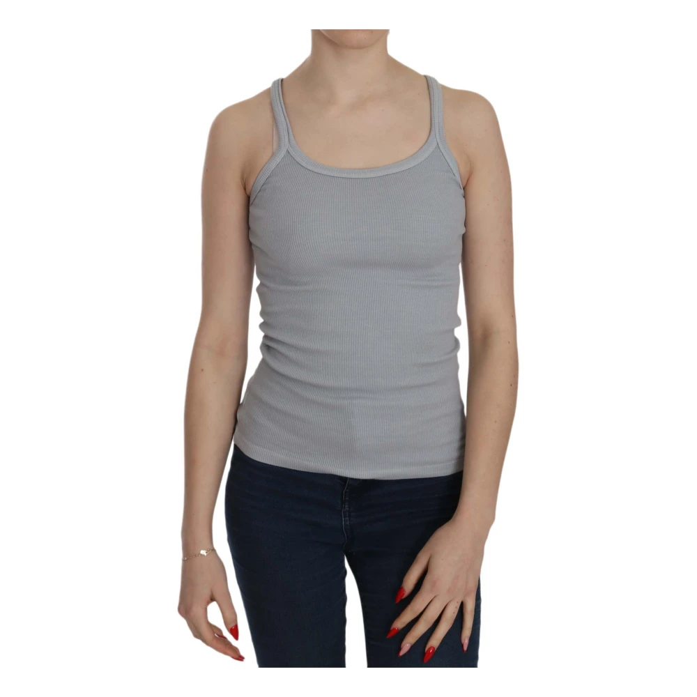 Pink Memories Elegante mouwloze blouse van lichtgrijze katoen Gray Dames