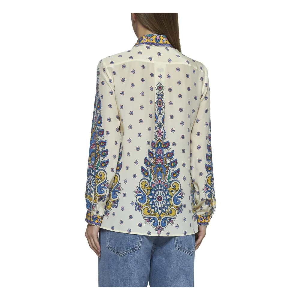 ETRO Bloemen Paisley Zijden Overhemd Ivoor Multicolor Dames
