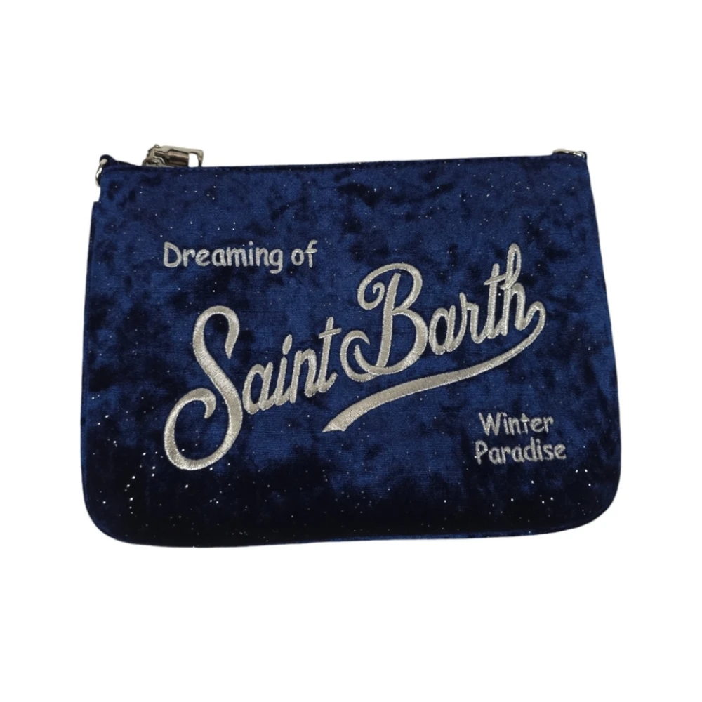 MC2 Saint Barth Blauwe Velvet Clutch Tas met Tekst Blue Dames
