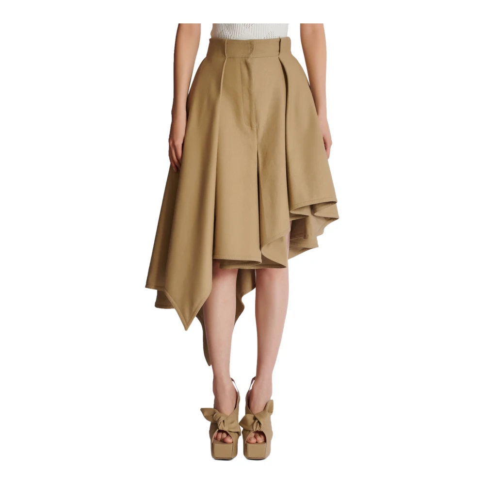Balmain Asymmetrische geplooide katoenen rok Beige Dames