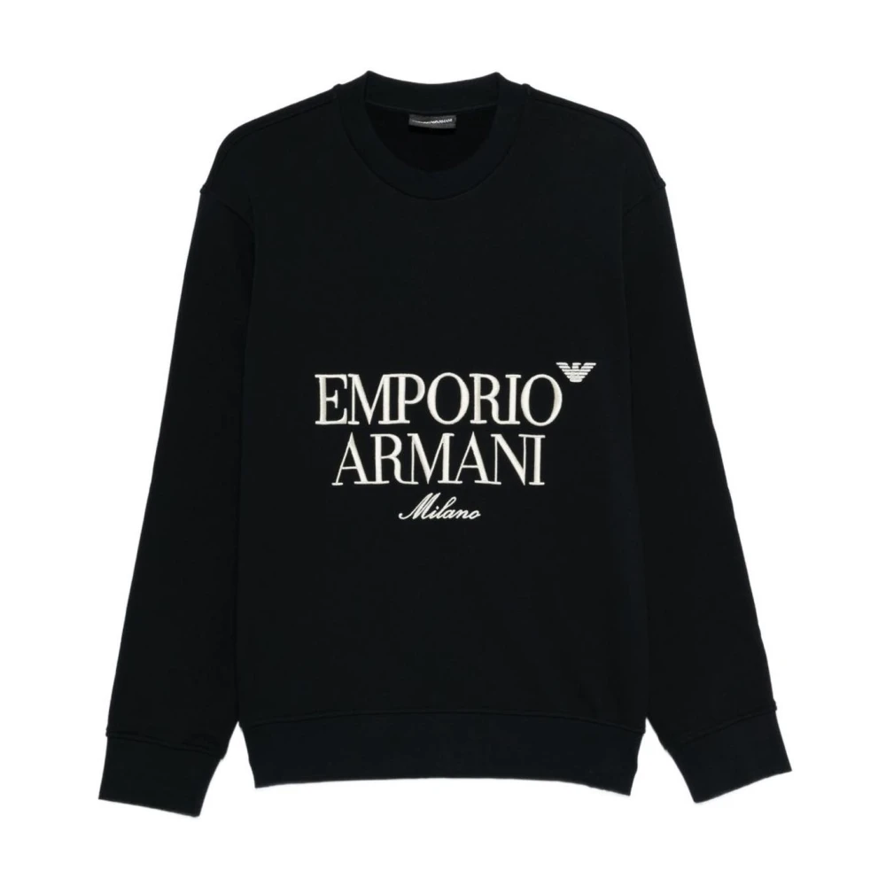 Emporio Armani Men's Blue Sweatshirts, 2XL, Fine Knit Crew Neck Jumper