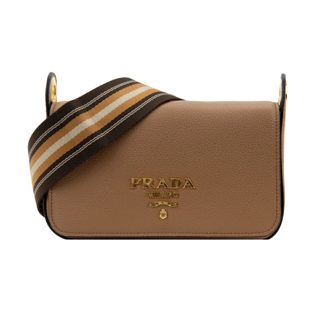 Prada Women's Brown Leather Shoulder Bag Magnetic Button