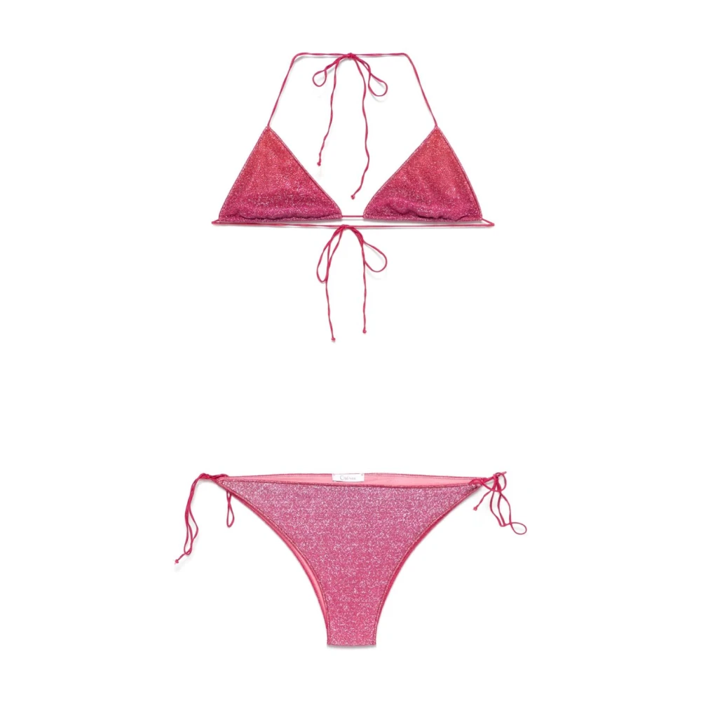 Rosa Lurex Trekant Bikini Sett