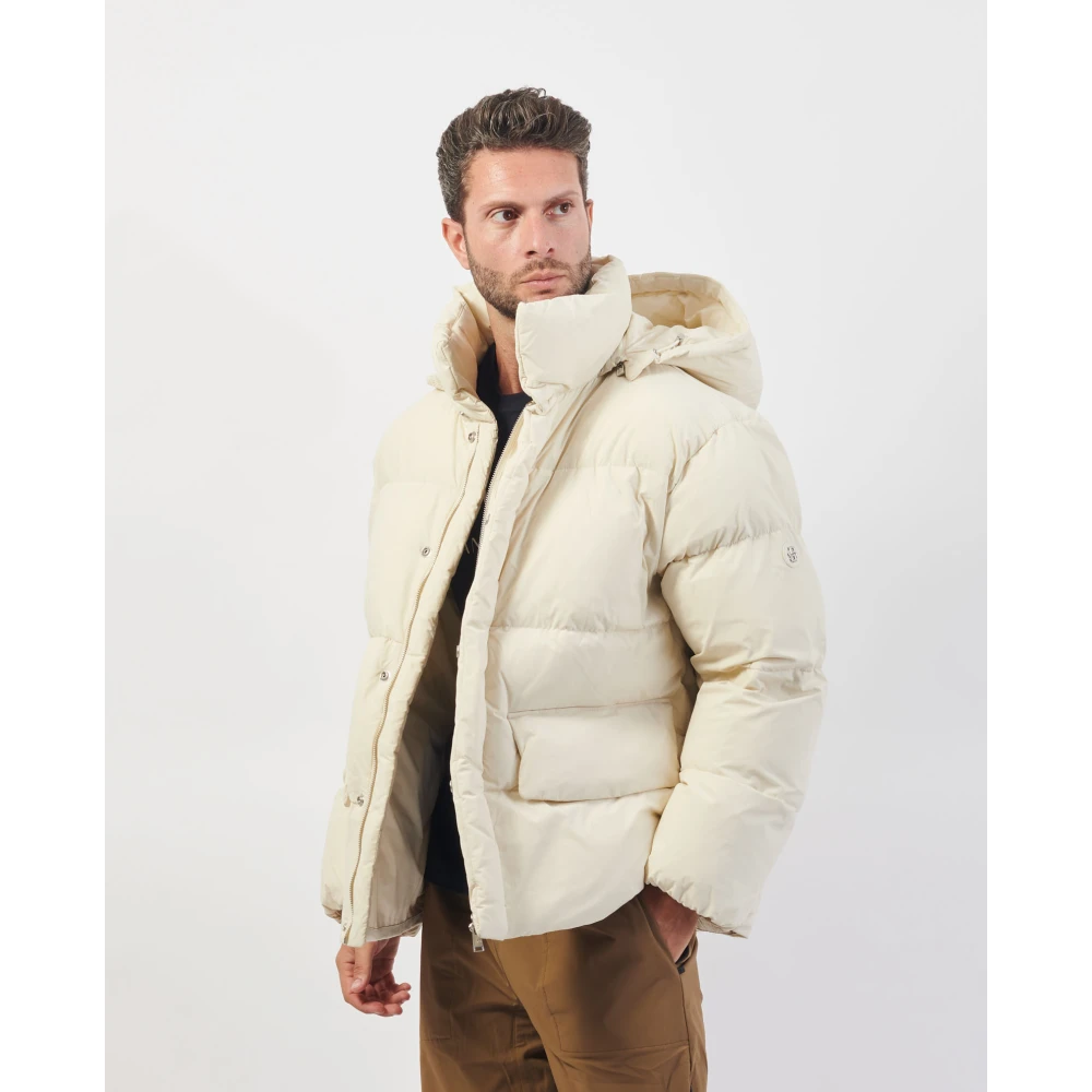 Hugo Boss Witte Gewatteerde Hoodiejas Straight Fit Beige Heren
