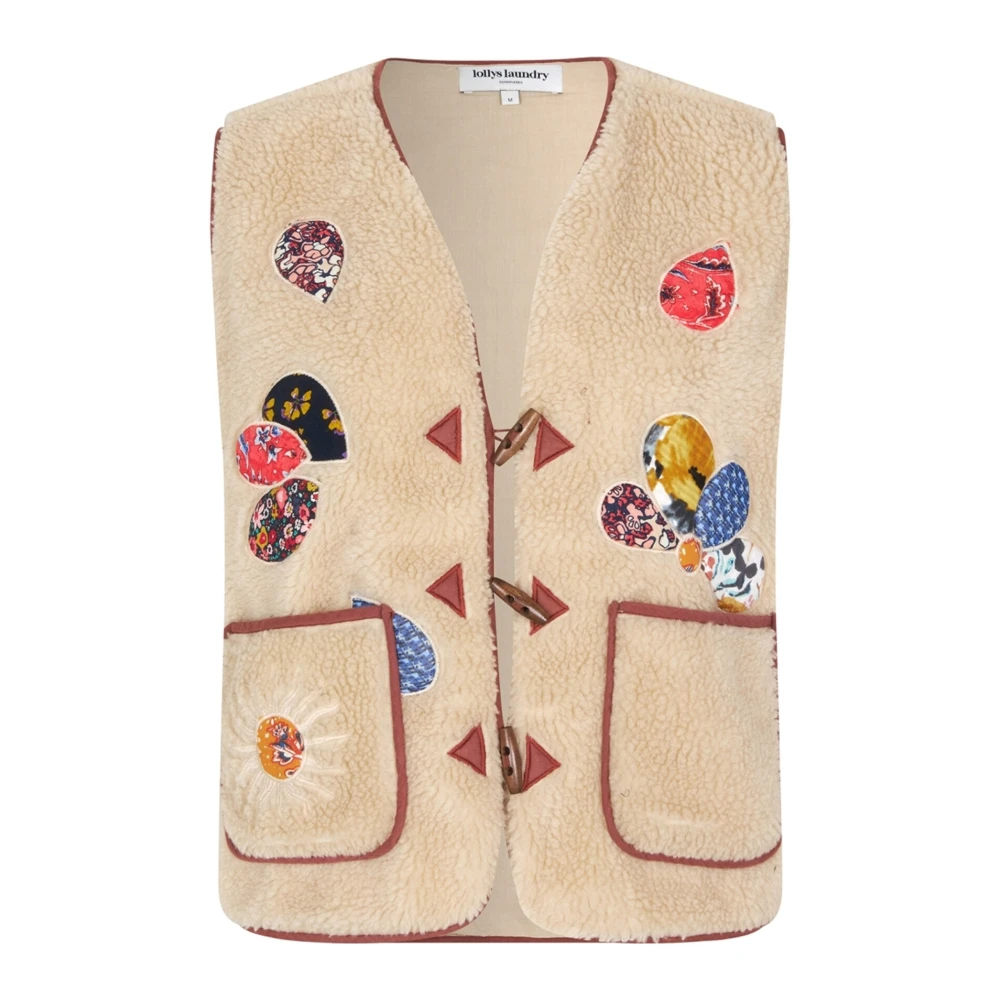 Lollys Laundry Teddy kwaliteit vest met kleurrijke patches Beige Dames
