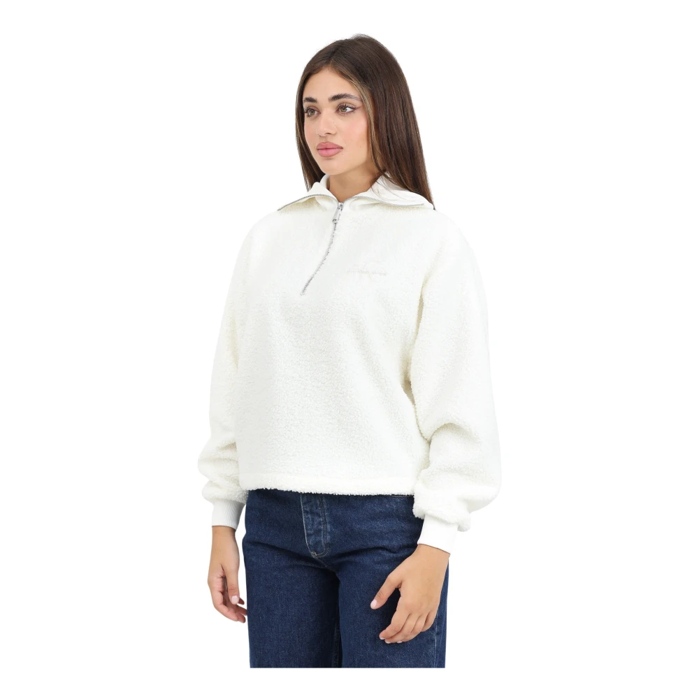 Calvin Klein Jeans Witte Sherpa Half-Zip Sweater White Dames