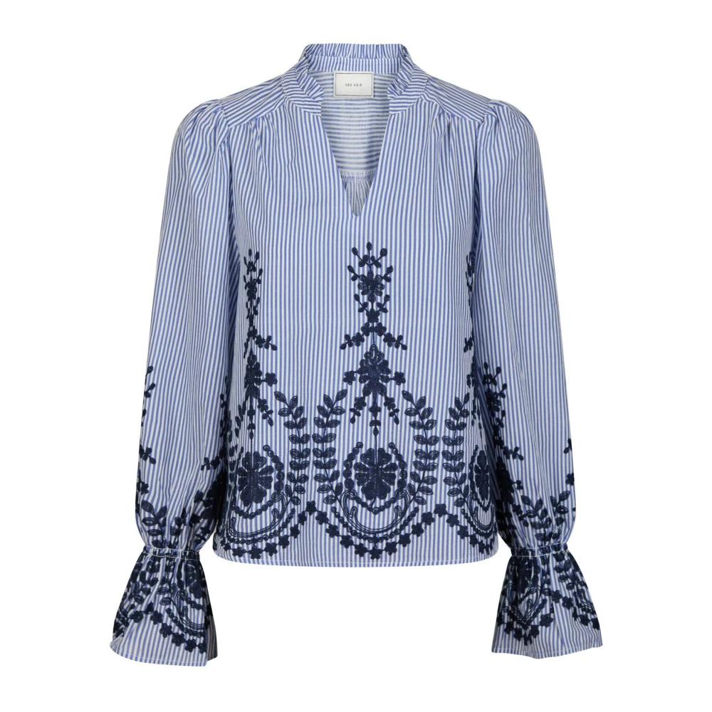 NEO NOIR Elegante Blauwe Geborduurde Blouse Blue Dames