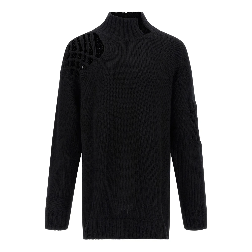 Yohji Yamamoto Black Turtlenecks, Male, L, Macramé Insert Jumper