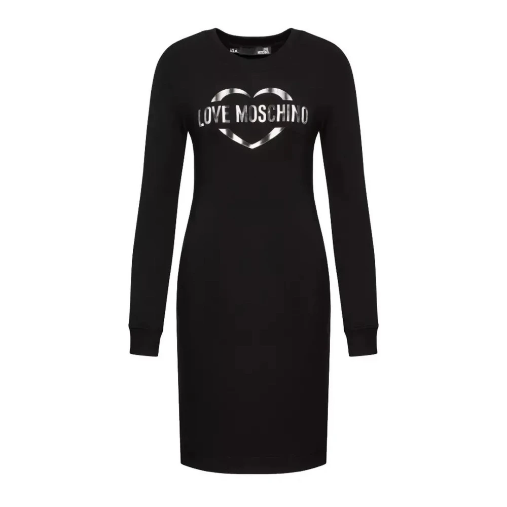 Moschino Svart Heart Logo Långärmad Klänning Black, Dam