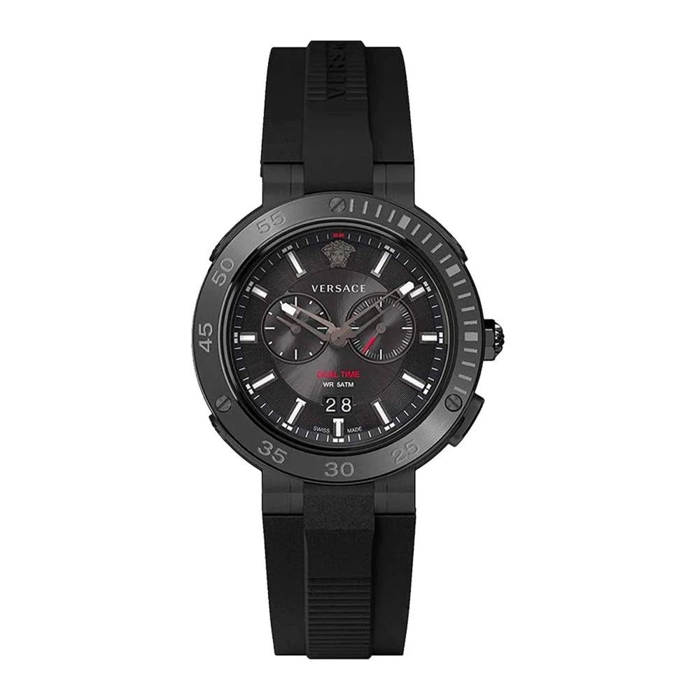 Versace Men's Black Chronograph Analog Silicone Strap Watch