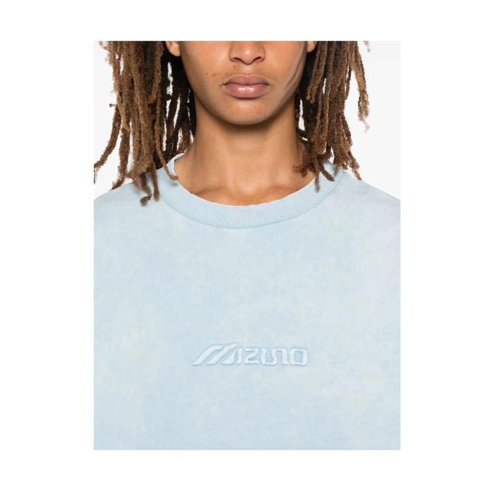 Mizuno Lichtblauwe Katoenen Sweatshirt met Geborduurde Logo's Blue Heren