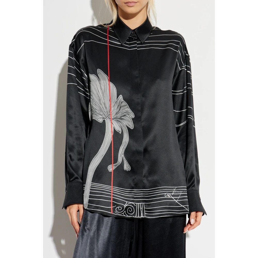 Salvatore Ferragamo Zijden shirt met print Black Dames