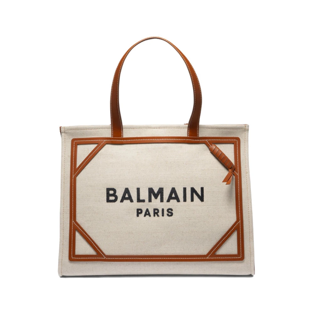 Balmain Beige Shopper Tas met Leren Details Beige Dames