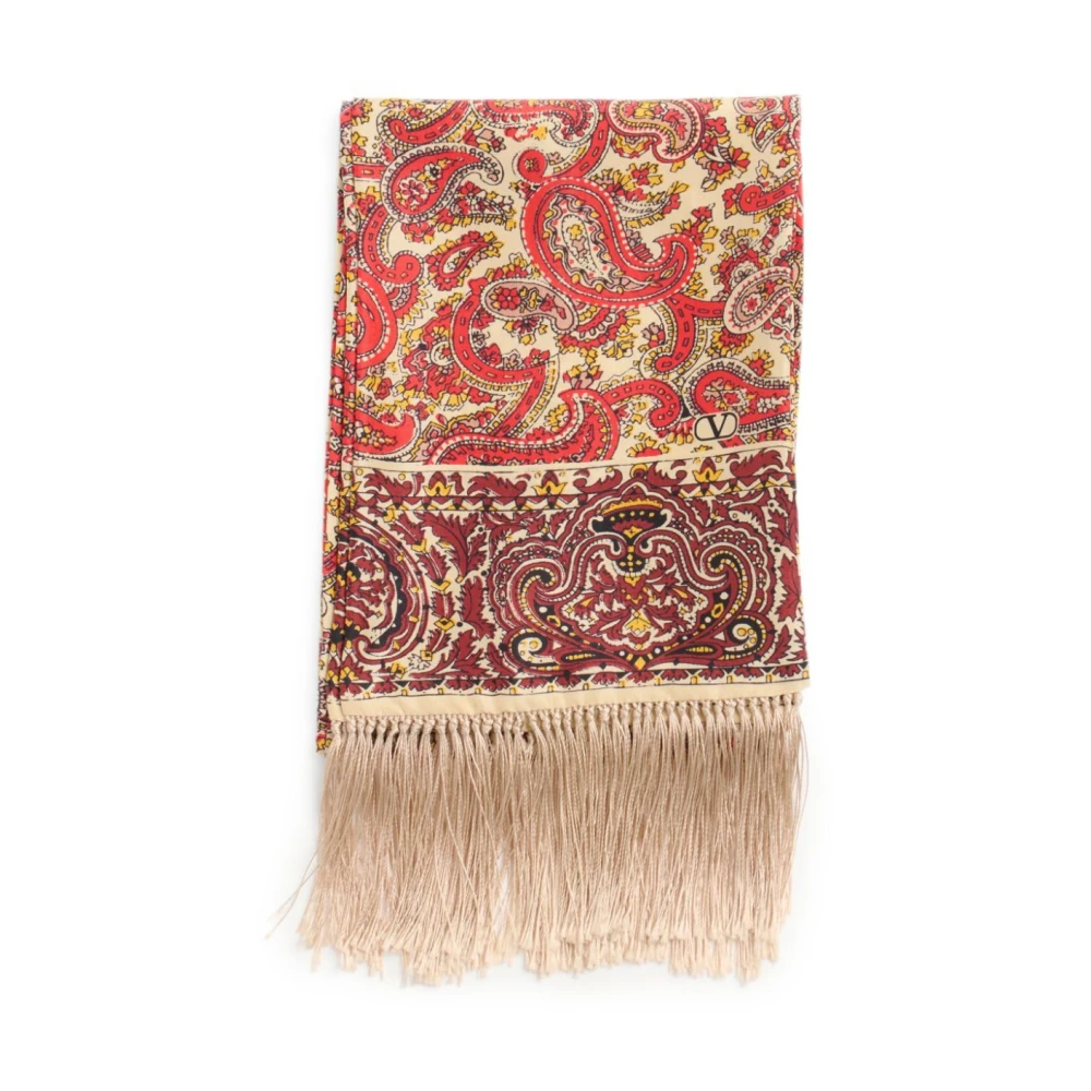 Valentino Garavani Sidenscarf med Paisleymönster och Fransar Multicolor, Dam