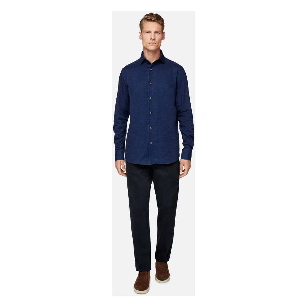 Boggi Milano Regular Fit Katoenen Denim Shirt Blue Heren