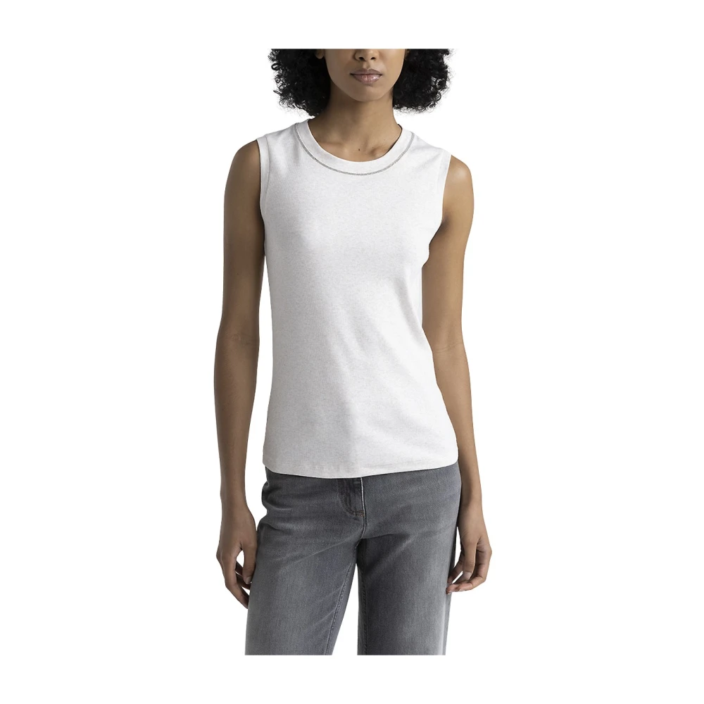 PESERICO Stretch jersey top met Punto Luce afwerking White Dames