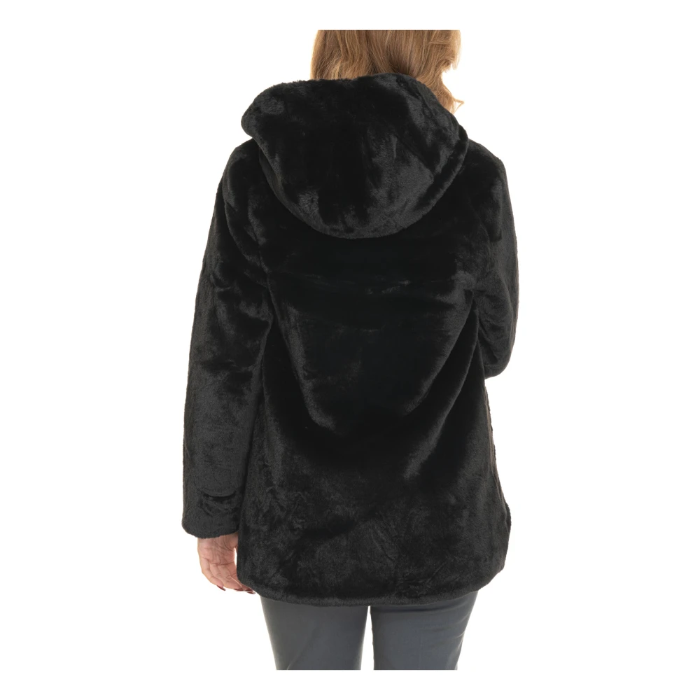 Save The Duck Omkeerbare Hooded Bridget Coat met imitatiebont Black Dames