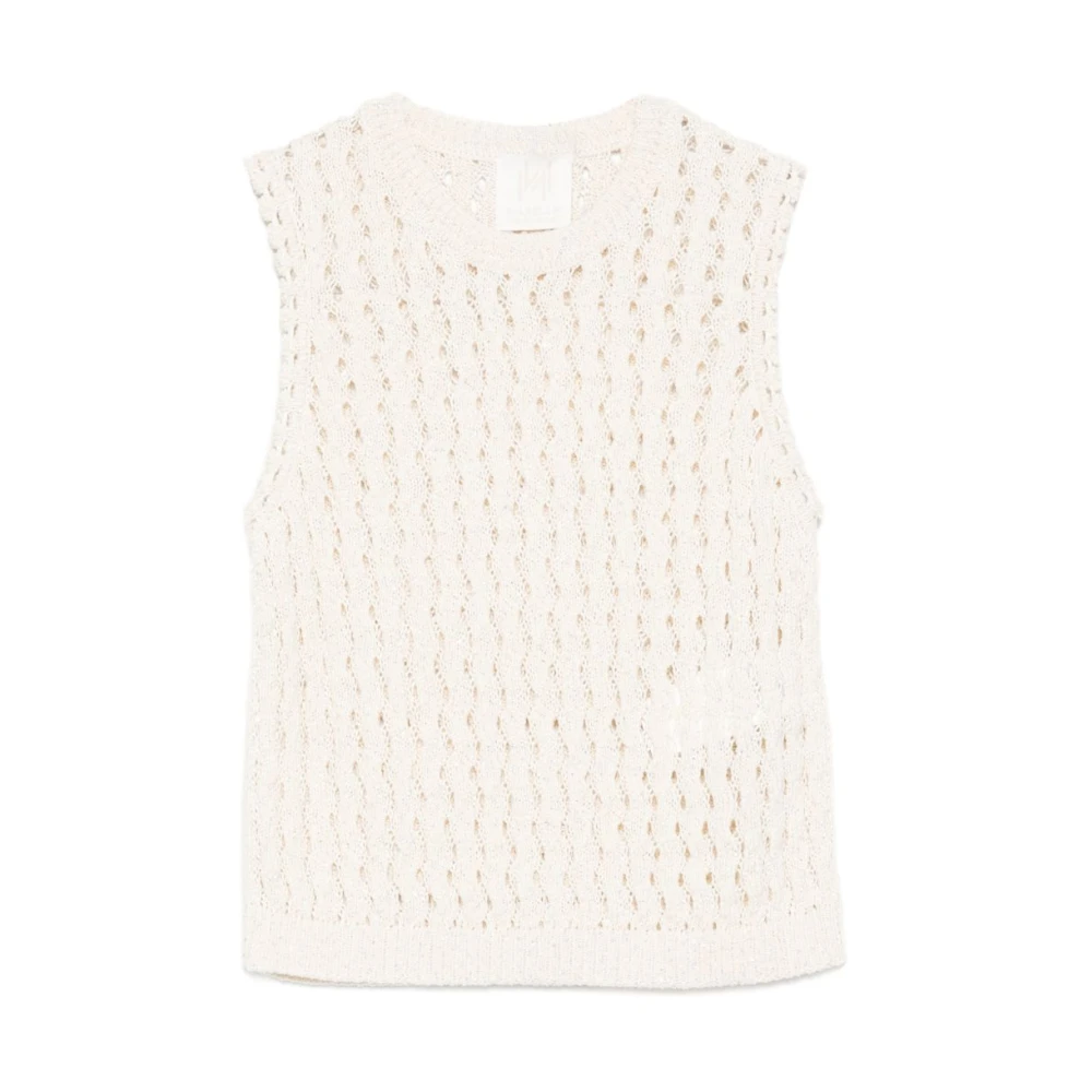 Marella Women's Beige Sleeveless Tops, M, Gilet Traforato