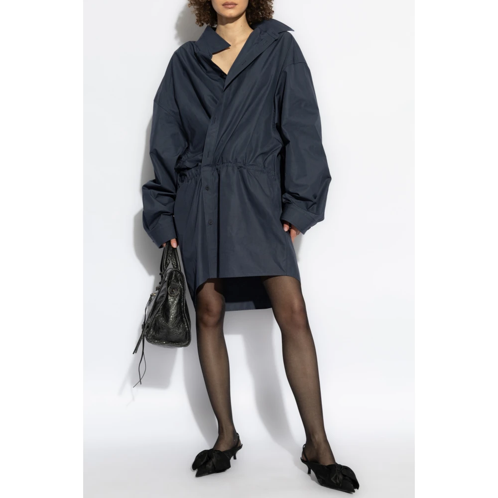 Balenciaga Katoenen Jurk met Draperie Blue Dames