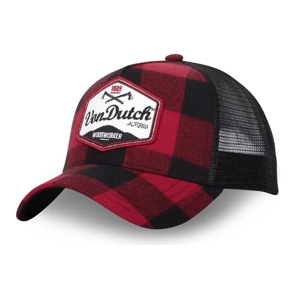 Von Dutch Rode geruite trucker pet Red Heren