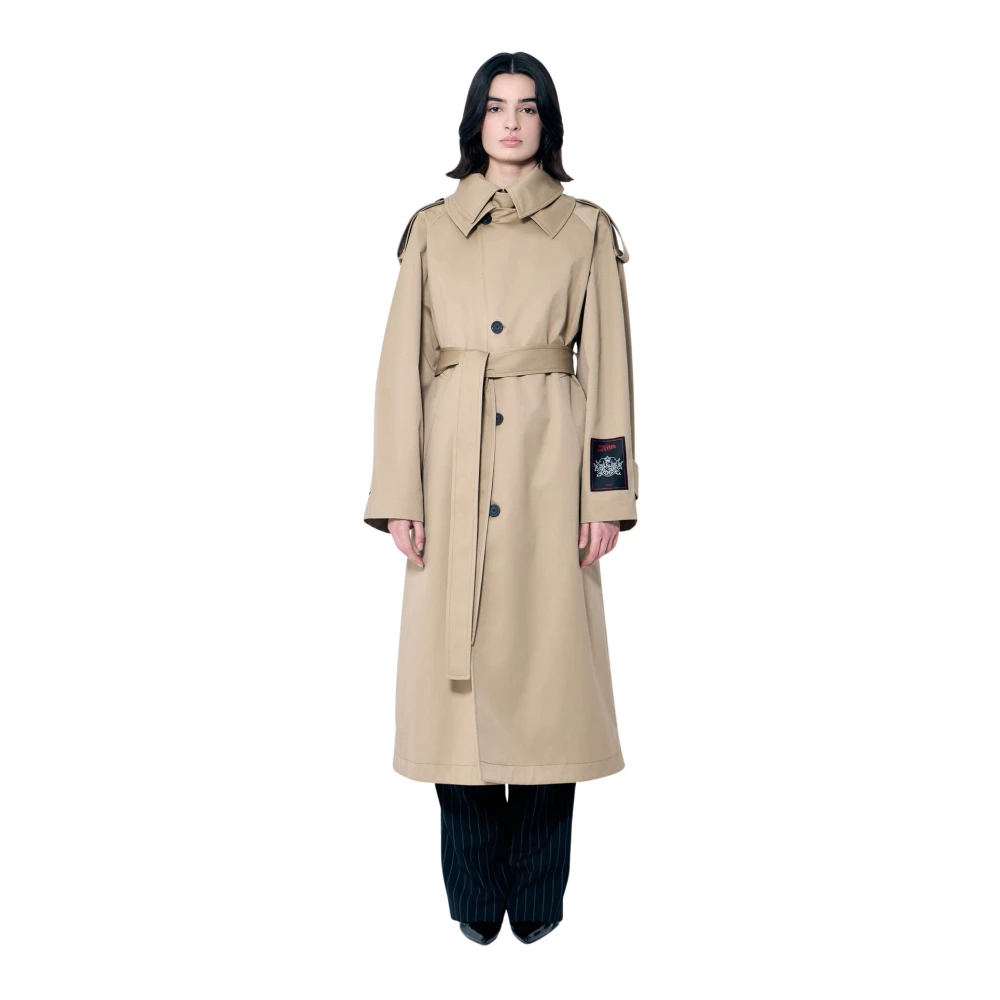 Jean Paul Gaultier Logo Patch Trench Coat Beige Dames