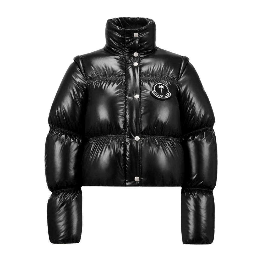 Moncler Korte donsjas met logopatch Black Dames
