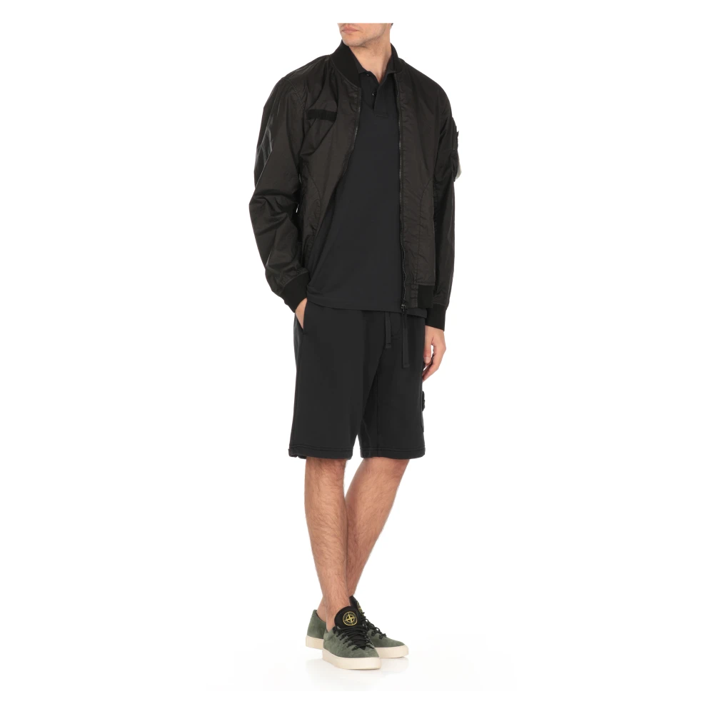 Stone Island Zwarte Bomberjack Crewneck Ritszakken Black Heren