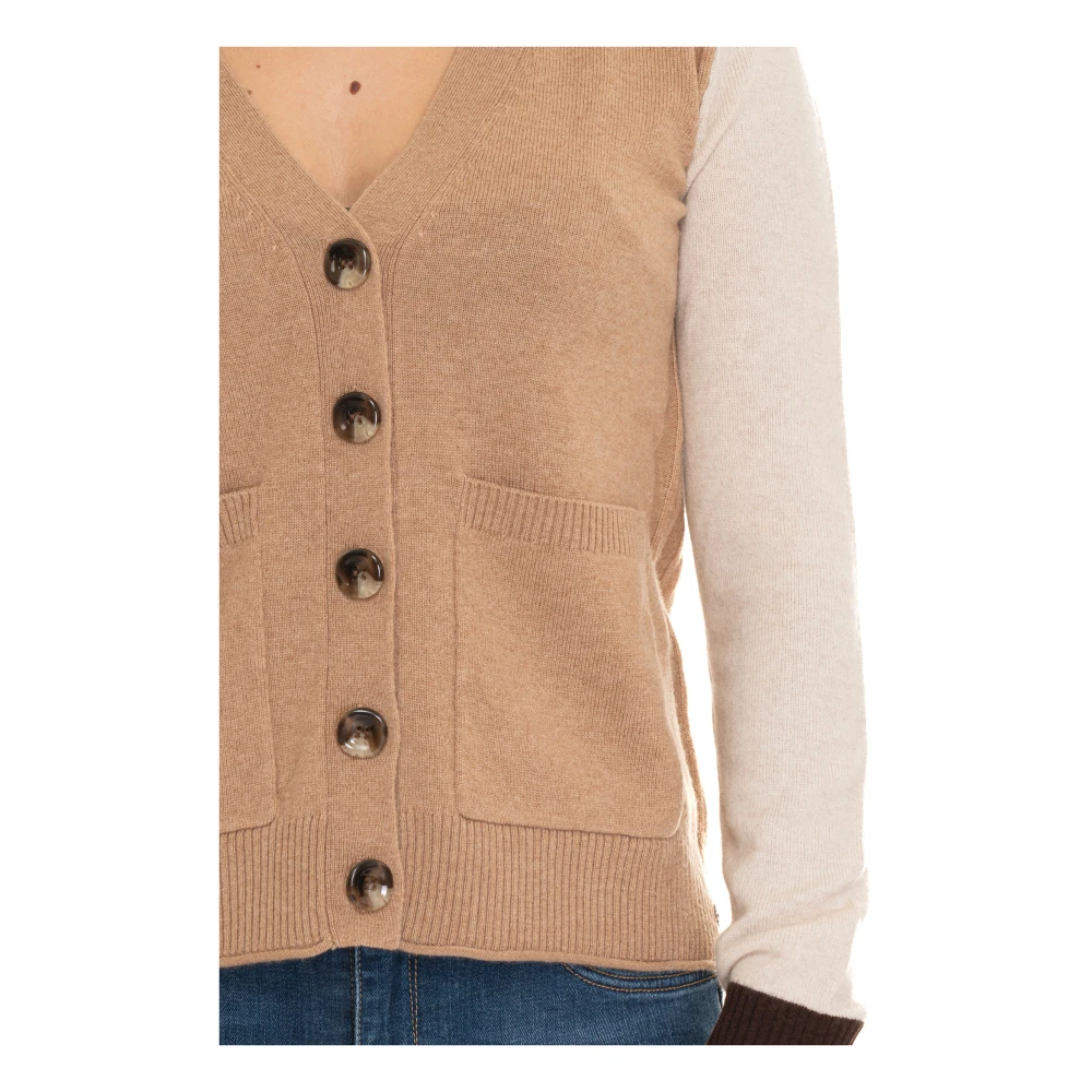 Pennyblack Bicolored Wol Kasjmier Vest met knopen Beige Dames