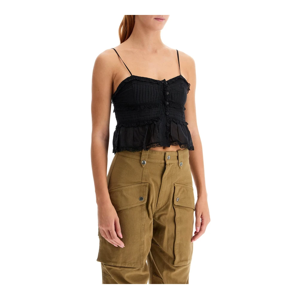 Isabel Marant Étoile Gerimpeld katoenen top met kanten afwerking Black Dames