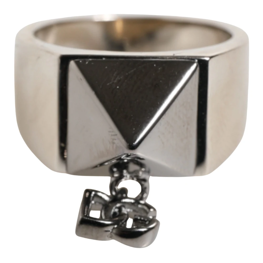 Dolce & Gabbana Unisex Silver Tone Pyramid Dg Logo Ring