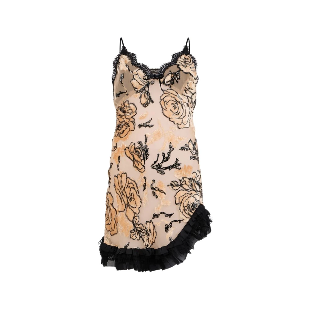 Roberto Cavalli Women's Pink Floral Devoré Silk Dress Mini