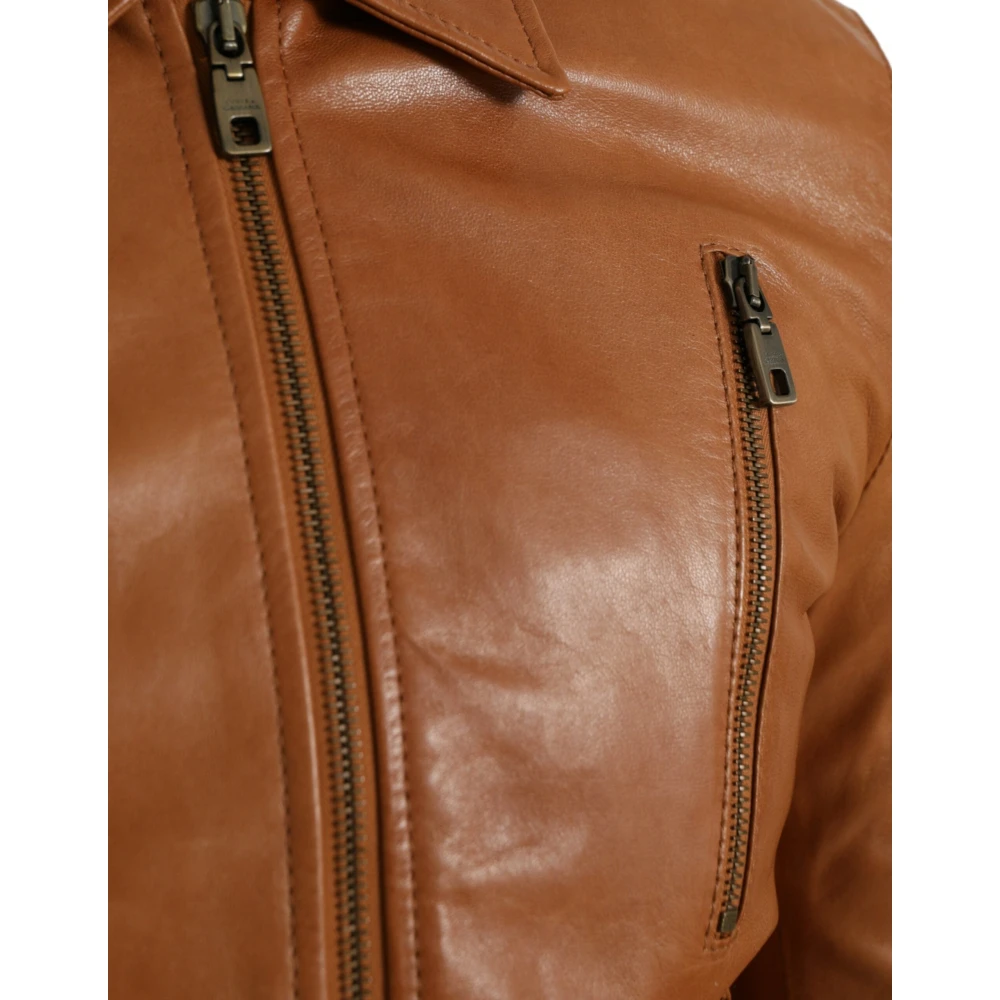 Dolce & Gabbana Bruin Leren Blouson Jack met Rits Brown Heren