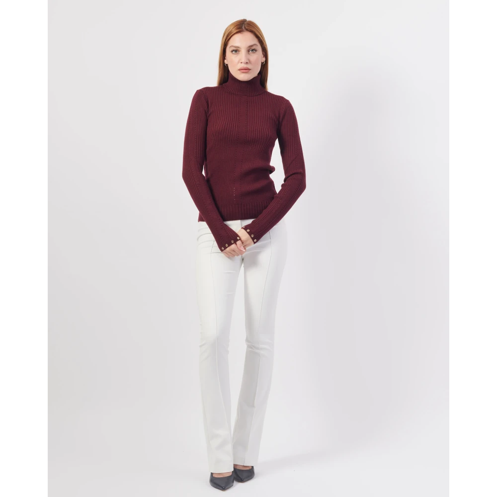 PATRIZIA PEPE Bordeaux Wollen Trui met Metalen Details Red Dames