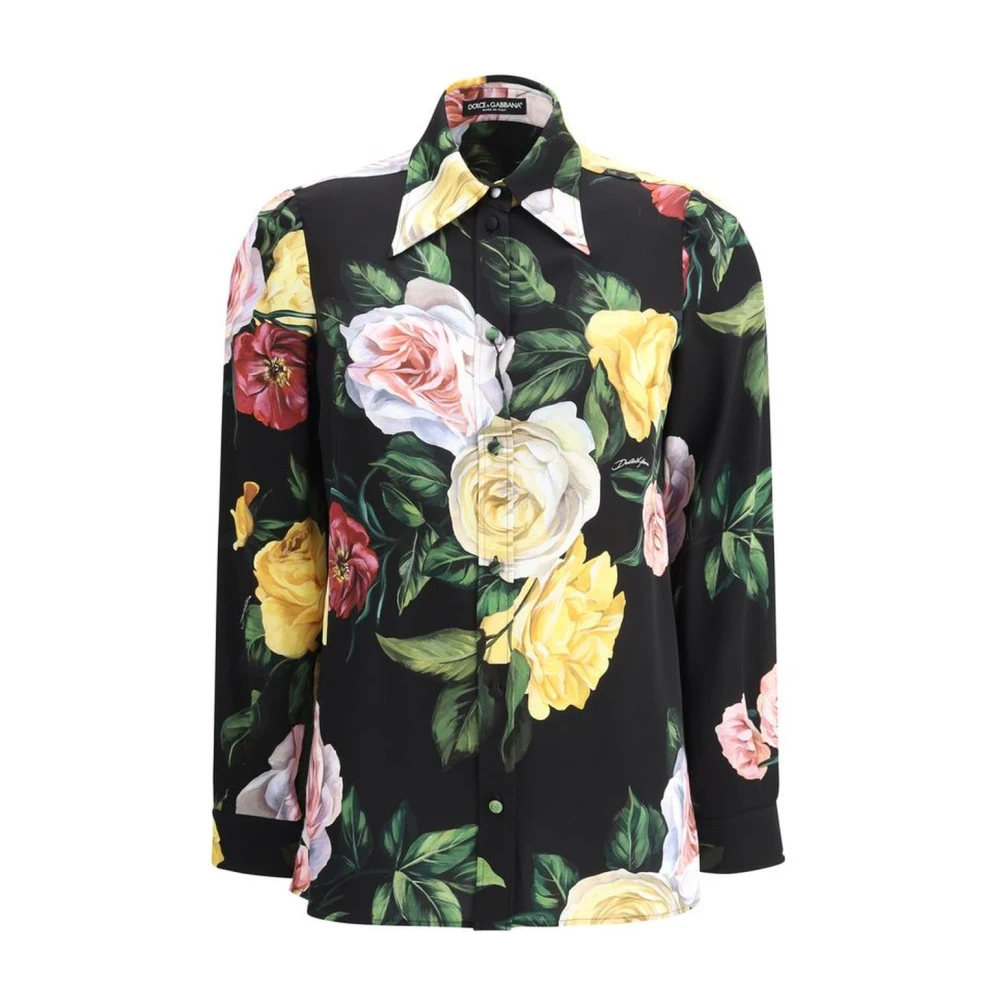 Dolce & Gabbana Bloemenprint Zijden Overhemd Klassieke Kraag Multicolor Dames