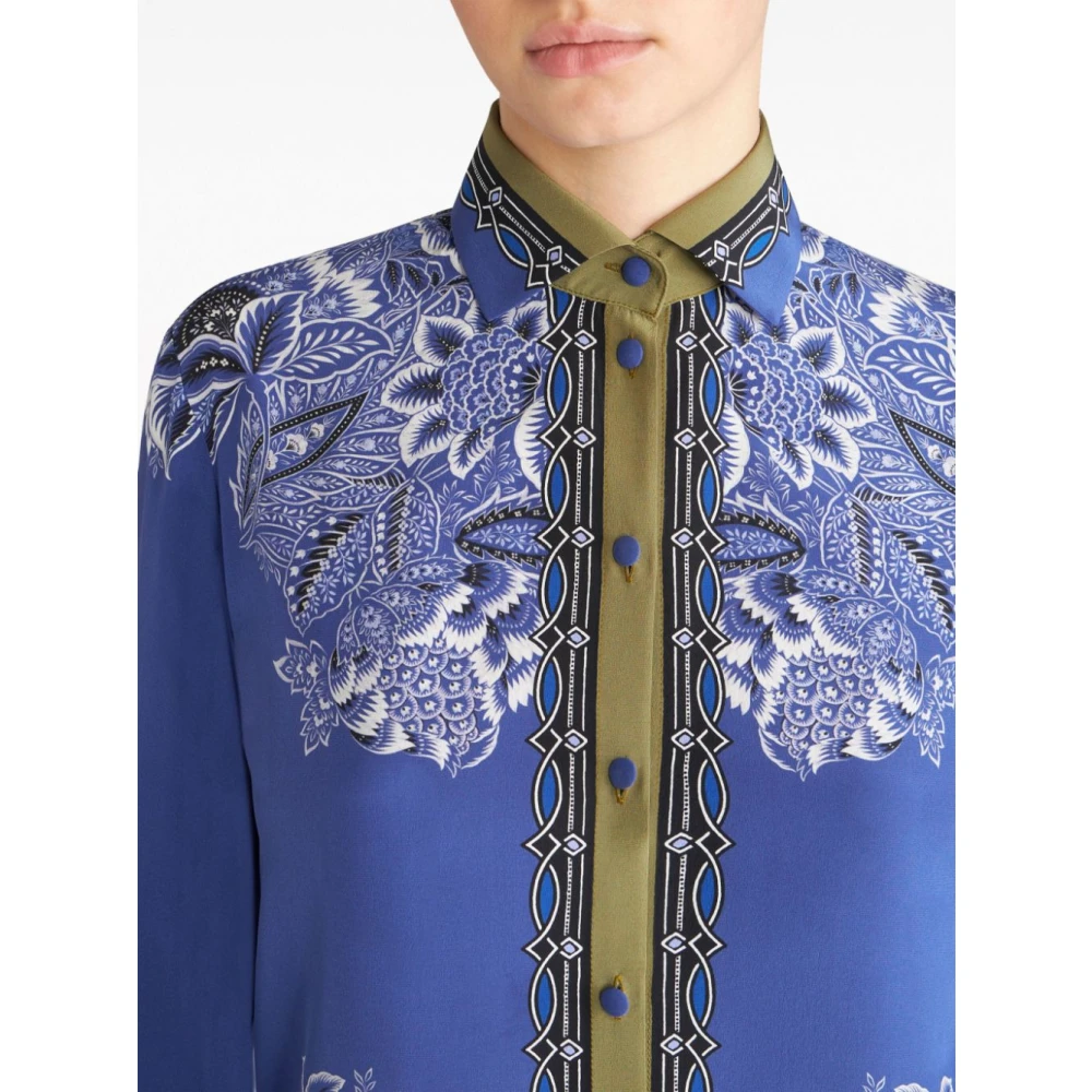 ETRO Blauwe Khaki Bloemenprint Shirt Blue Dames