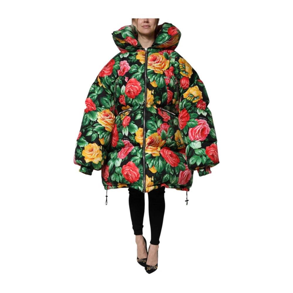 Dolce & Gabbana , Winter Jackets, Female, Multicolor, M, Multicolor Floral Puffer Hooded Jacket - Image 1