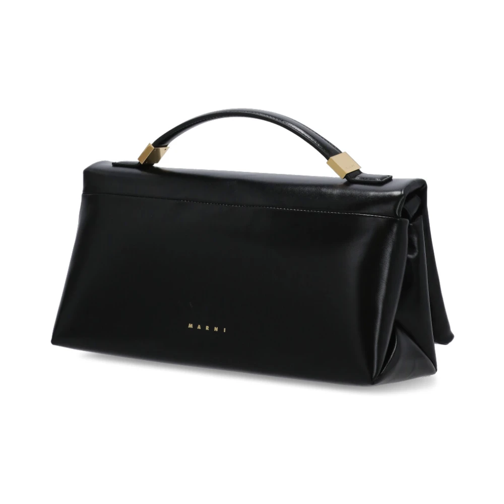 Marni Zwarte leren handtas met handvat en schouderriem Black Dames