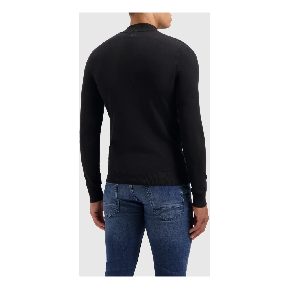 Pure Path Essentiële Gebreide Halfzip Sweater Zwart Black Heren