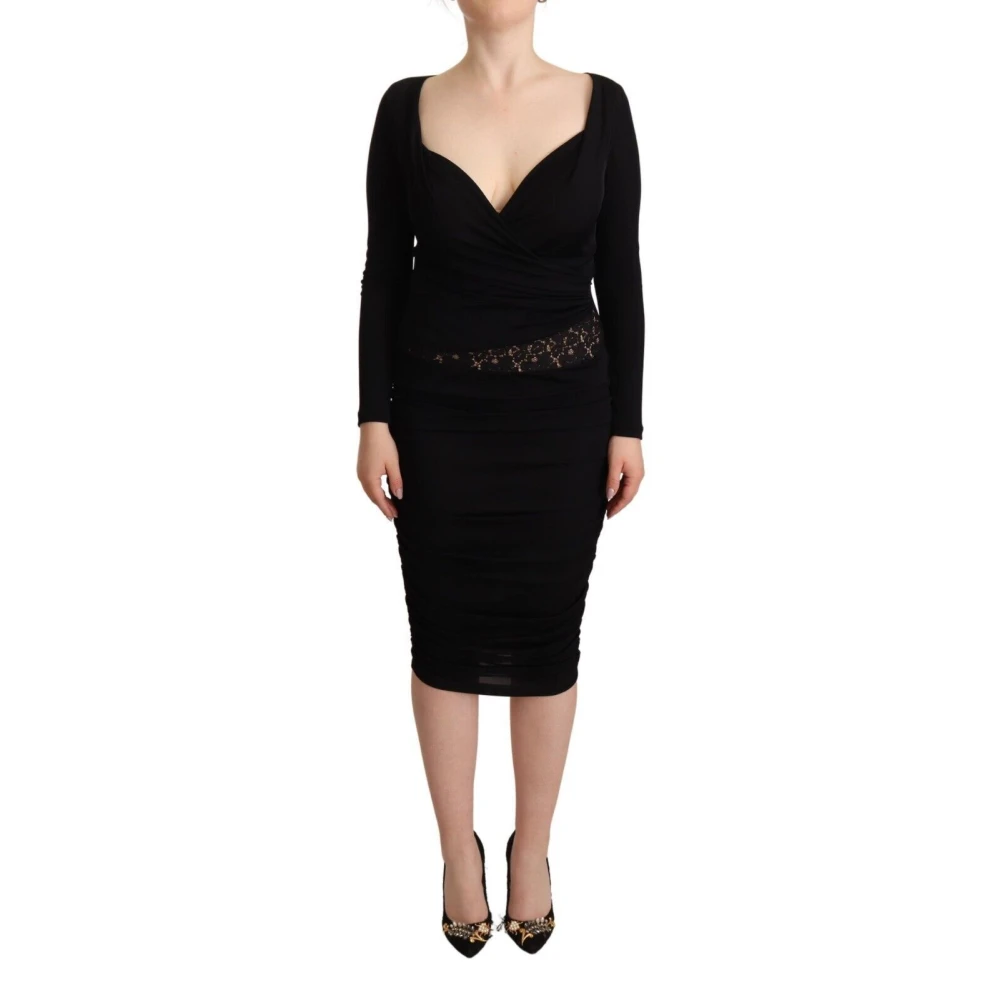 GF Ferre Black Long Sleeves Sweetheart Neck Midi Dress - IT40|S - Image 2