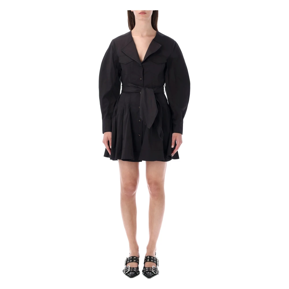 Ganni Women's Black Short Dresses, Xs, Mini Shirt Dress